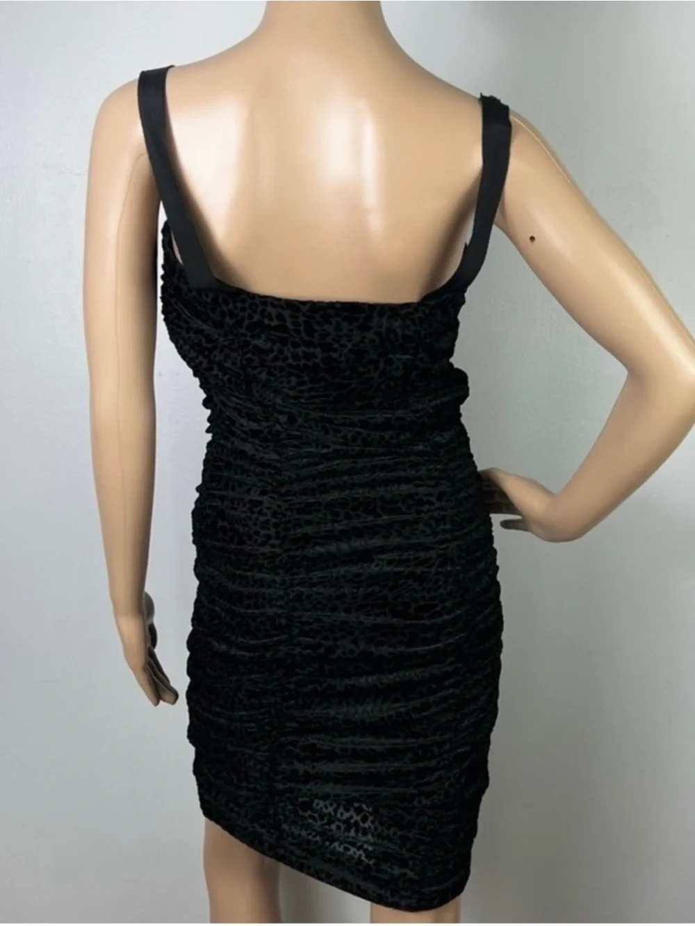 NEW LIKELY BLACK LEOPARD BURNOUT VELVET RUCHED MINI DRESS - Picture 8 of 8